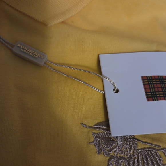 Burberry Yellow Polo with Plaid Sleeves - Picture 4 of 15